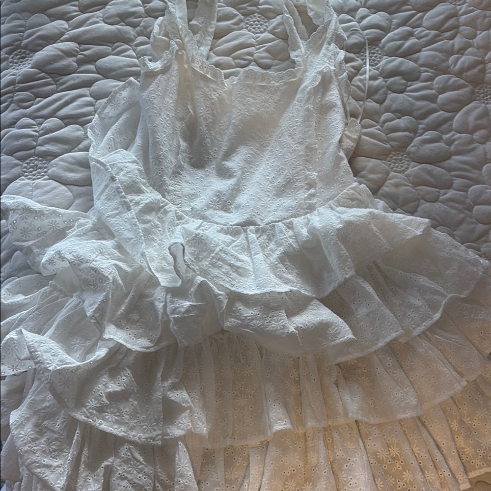 Altrd state mini White Lace Ruffle Dress